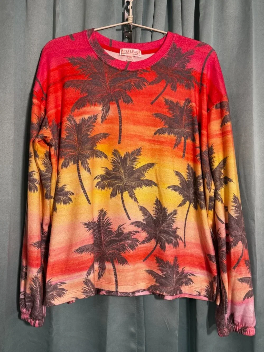 P.J. Salvage Tropical Palm Print Lounge Set Sunset Ombre Top Shorts Size Small - Picture 2 of 8